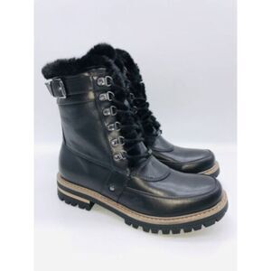 KHOMBU Womens Black Lace Reese Round Toe Block Heel Hiking Boots 7 M